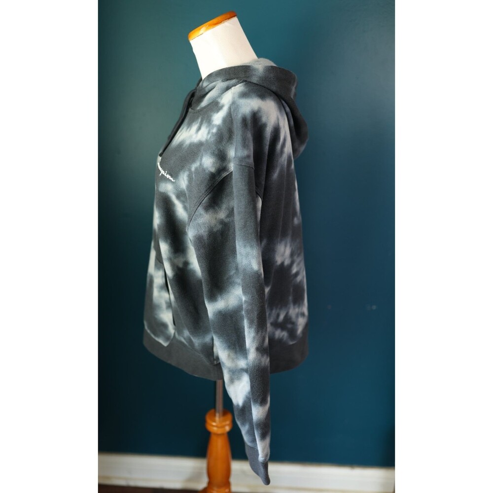 Champion Women's Black/Grey Tie Dye Pullover Hoodie Spellout Soft Large - Picture 3 of 9